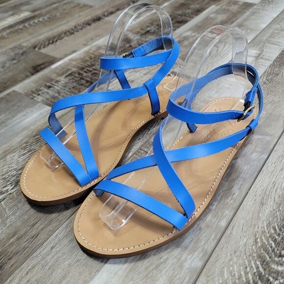 J.Crew Blue Leather Strappy Sandals Size 9 - Picture 1 of 5